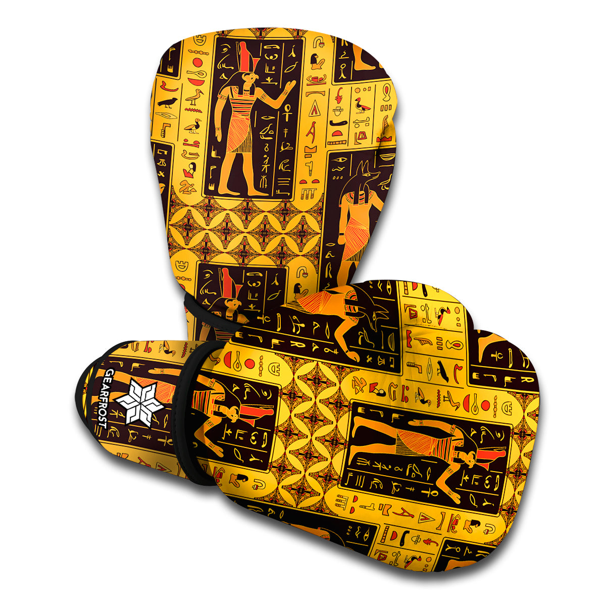 Egyptian Gods And Hieroglyphs Print Boxing Gloves