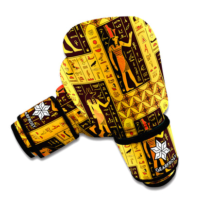 Egyptian Gods And Hieroglyphs Print Boxing Gloves