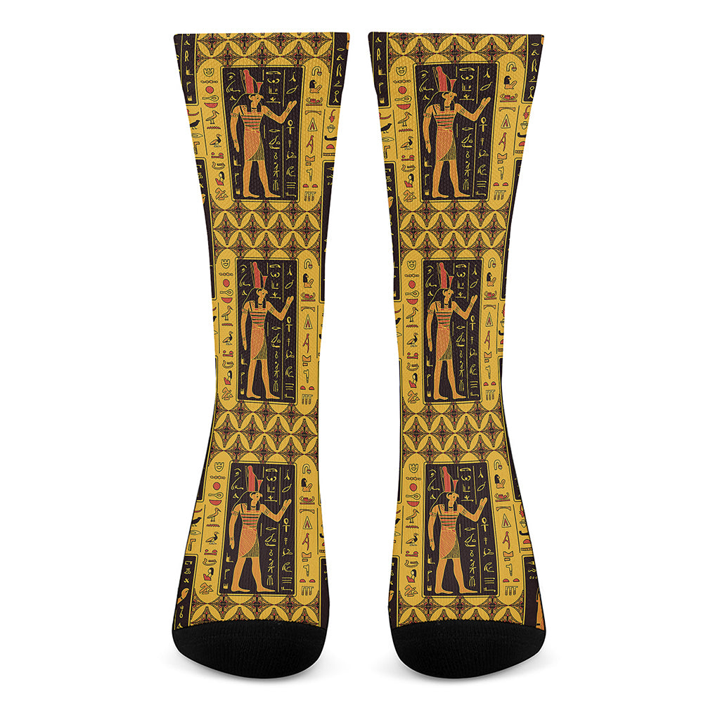 Egyptian Gods And Hieroglyphs Print Crew Socks