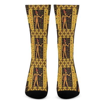 Egyptian Gods And Hieroglyphs Print Crew Socks