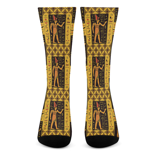 Egyptian Gods And Hieroglyphs Print Crew Socks