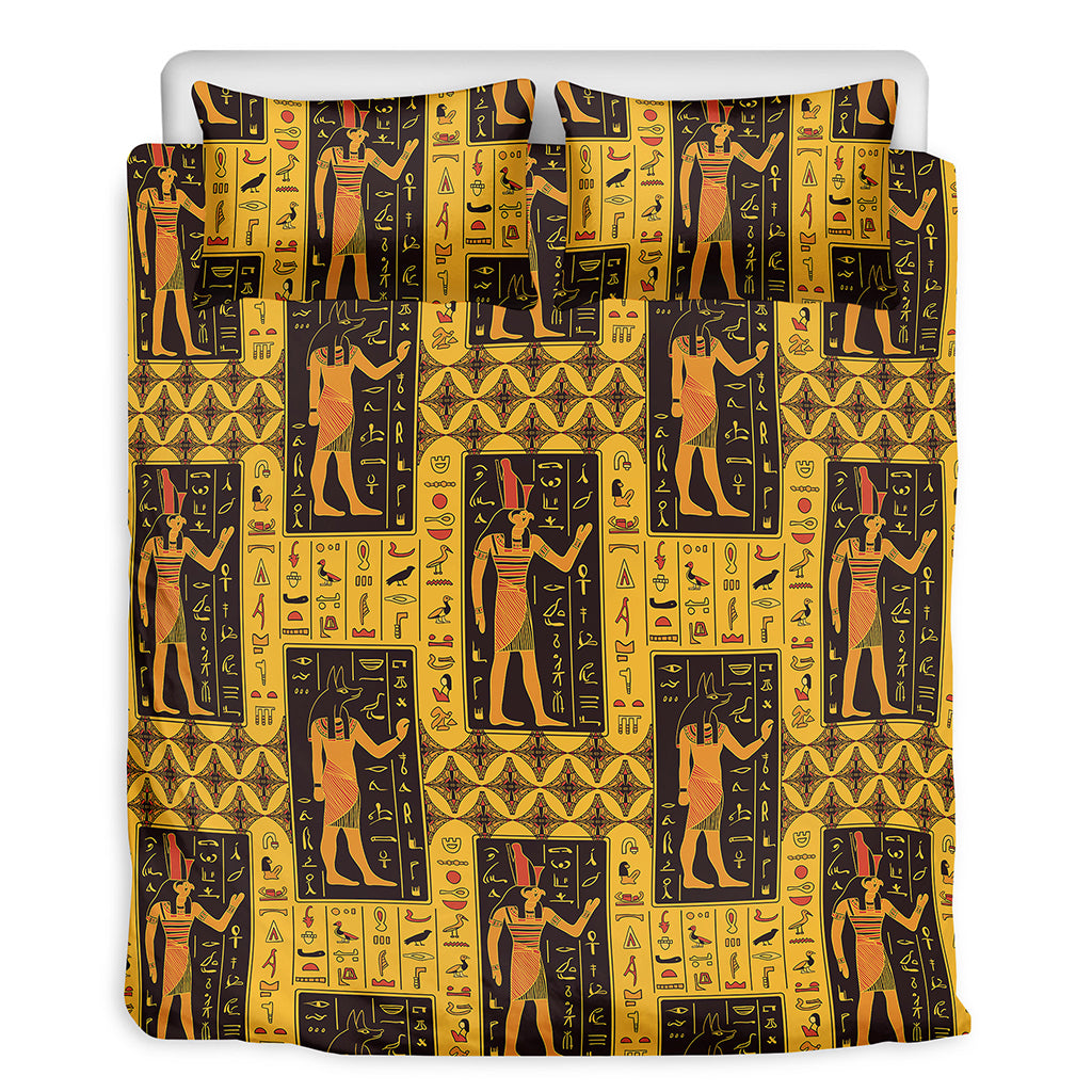 Egyptian Gods And Hieroglyphs Print Duvet Cover Bedding Set