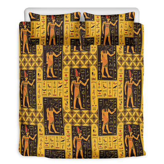 Egyptian Gods And Hieroglyphs Print Duvet Cover Bedding Set