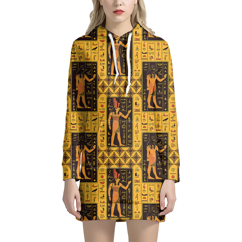 Egyptian Gods And Hieroglyphs Print Hoodie Dress