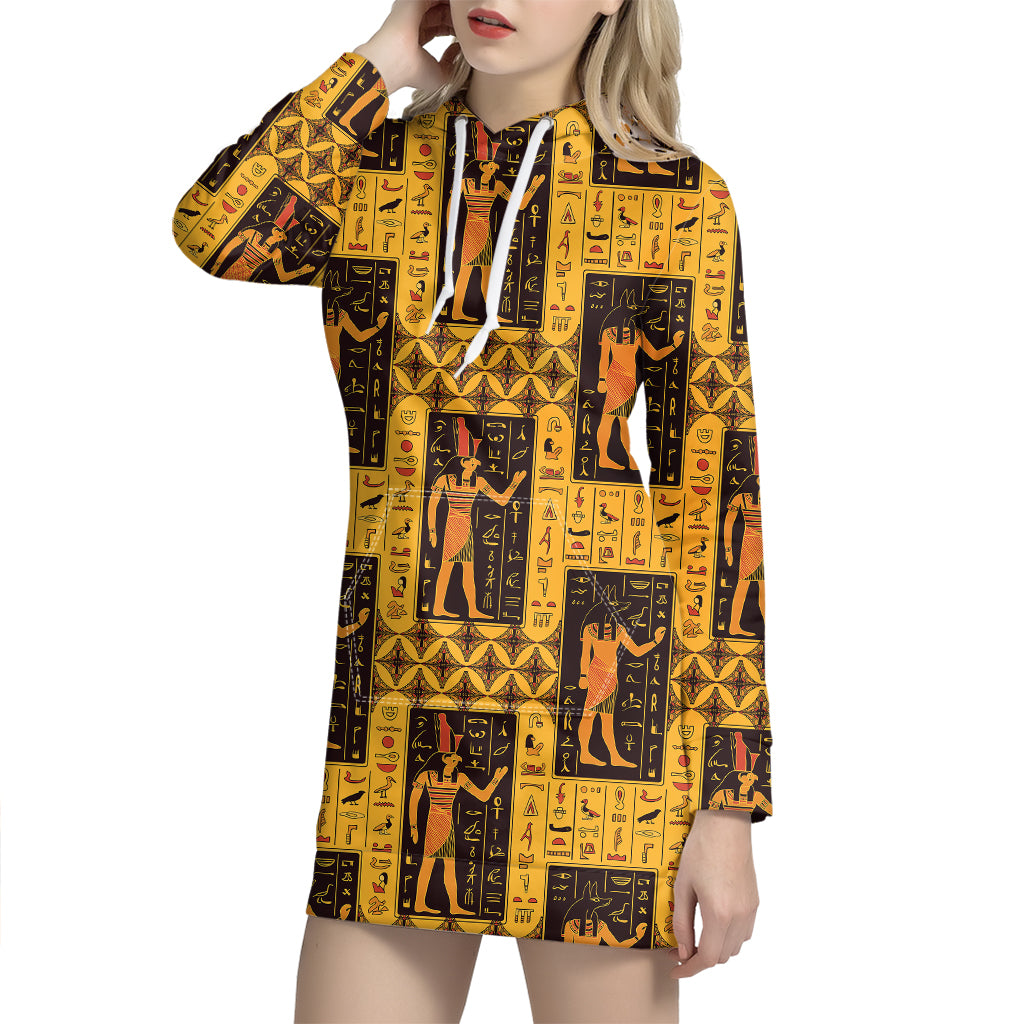 Egyptian Gods And Hieroglyphs Print Hoodie Dress