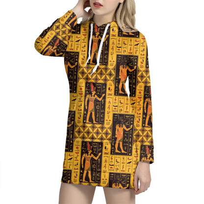 Egyptian Gods And Hieroglyphs Print Hoodie Dress