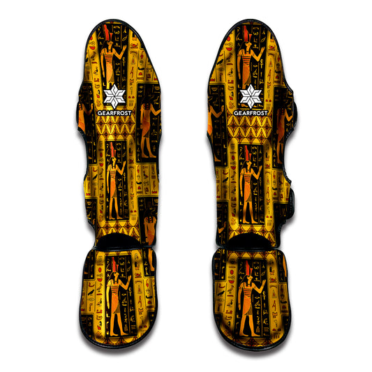 Egyptian Gods And Hieroglyphs Print Muay Thai Shin Guard