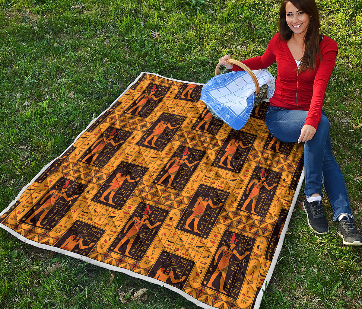 Egyptian Gods And Hieroglyphs Print Quilt