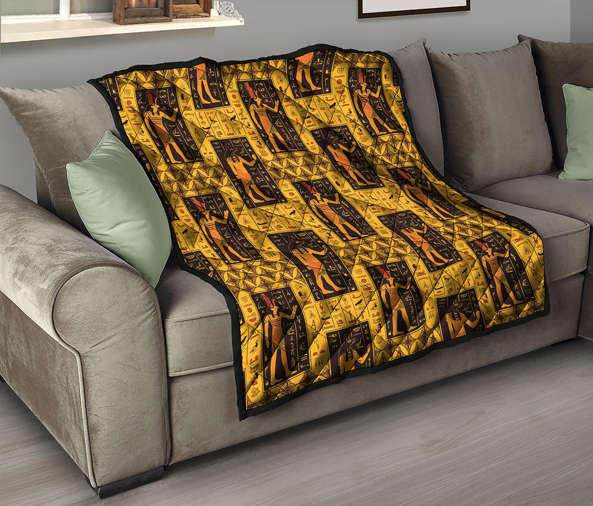 Egyptian Gods And Hieroglyphs Print Quilt