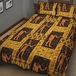 Egyptian Gods And Hieroglyphs Print Quilt Bed Set