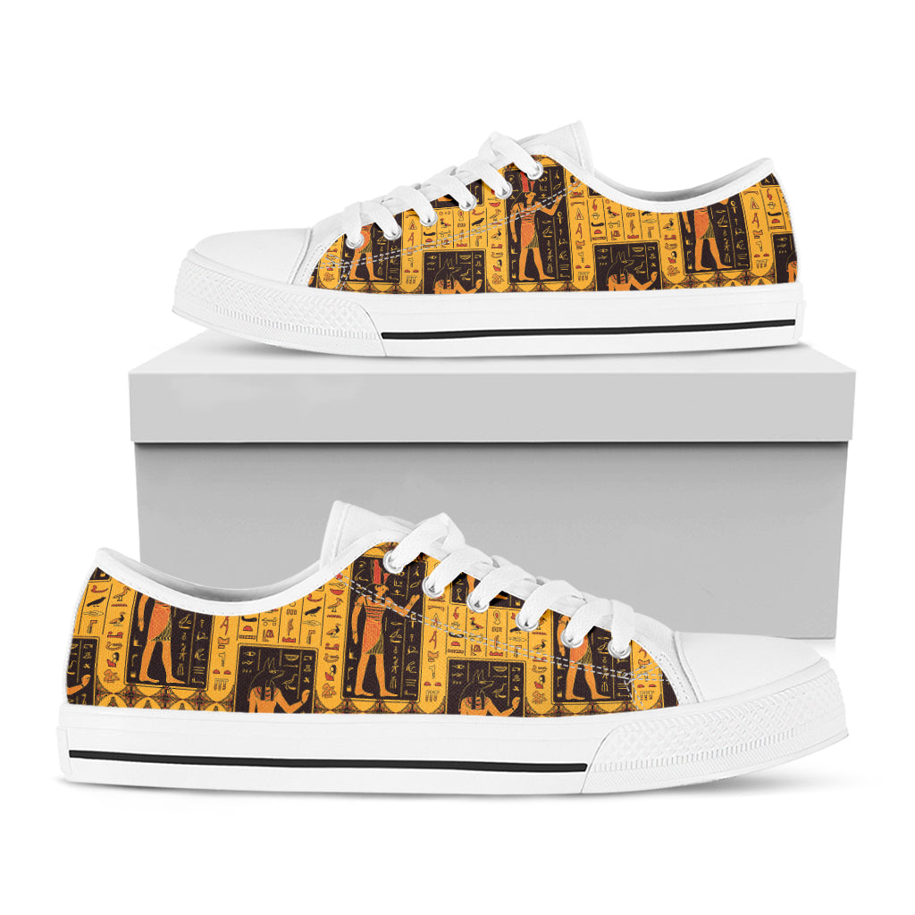 Egyptian Gods And Hieroglyphs Print White Low Top Shoes