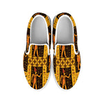 Egyptian Gods And Hieroglyphs Print White Slip On Shoes