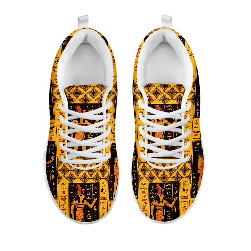 Egyptian Gods And Hieroglyphs Print White Sneakers