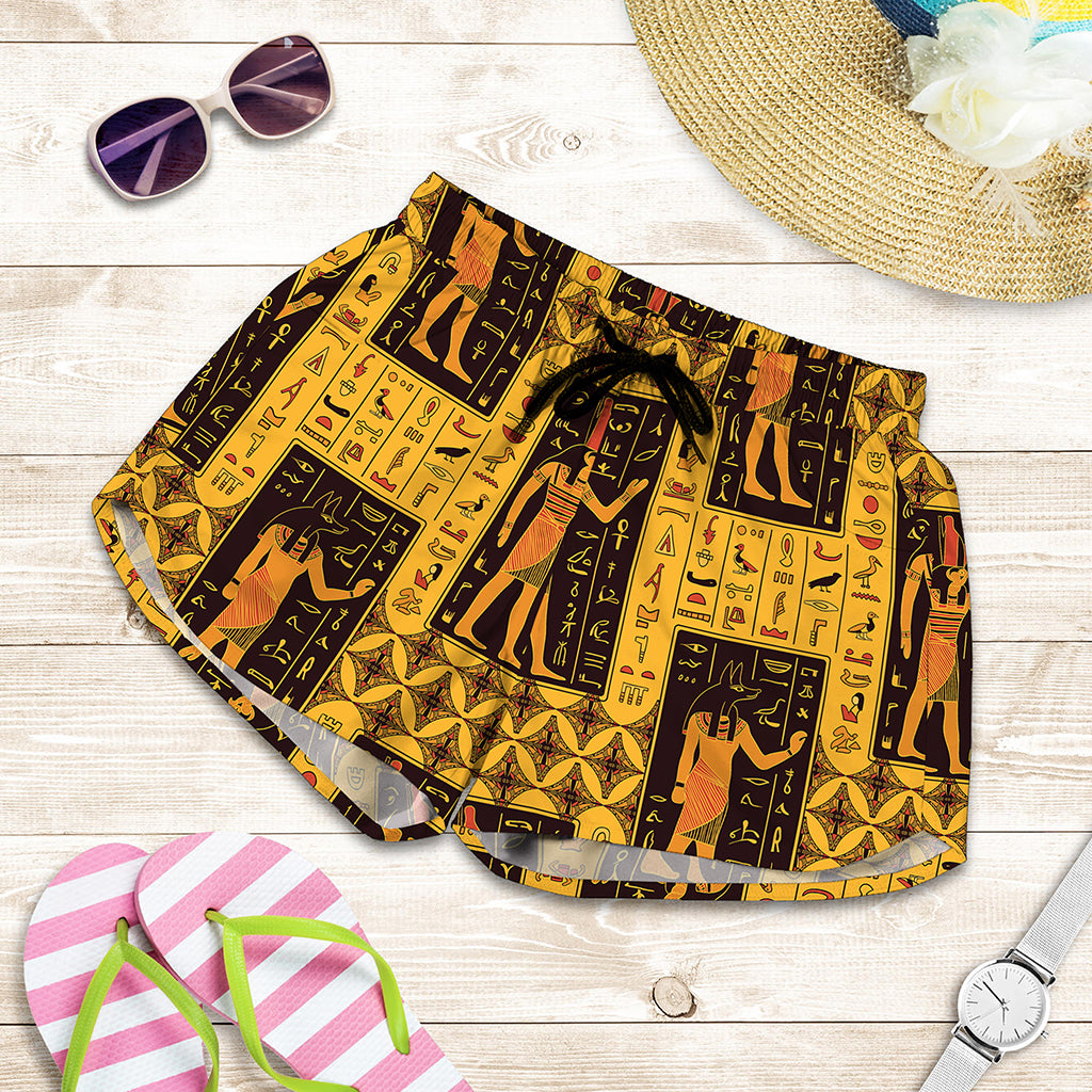 Egyptian Gods And Hieroglyphs Print Women's Shorts