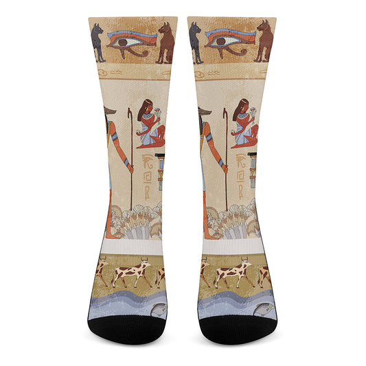 Egyptian Gods And Pharaohs Print Crew Socks