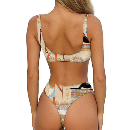 Egyptian Gods And Pharaohs Print Front Bow Tie Bikini