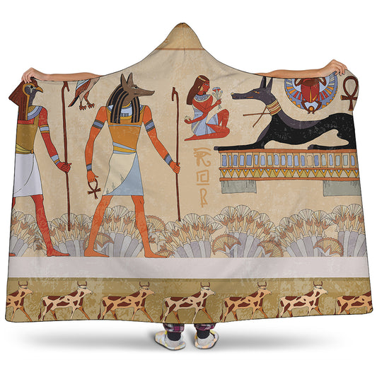 Egyptian Gods And Pharaohs Print Hooded Blanket