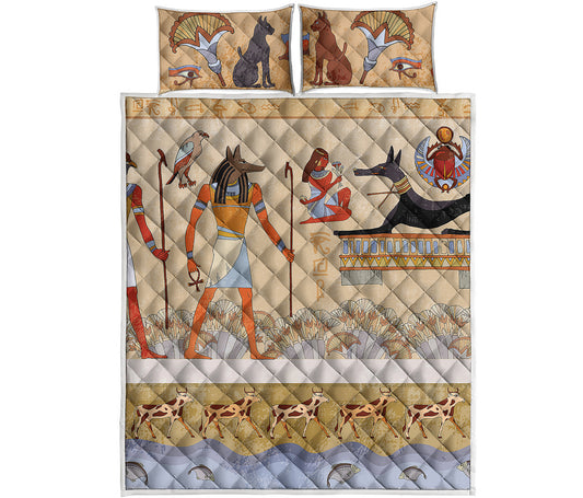 Egyptian Gods And Pharaohs Print Quilt Bed Set