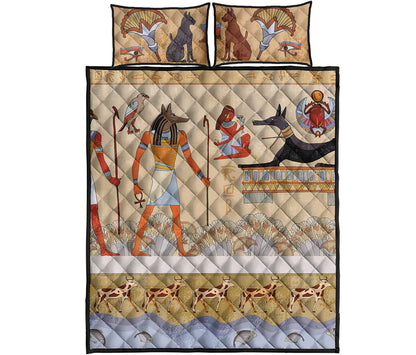Egyptian Gods And Pharaohs Print Quilt Bed Set