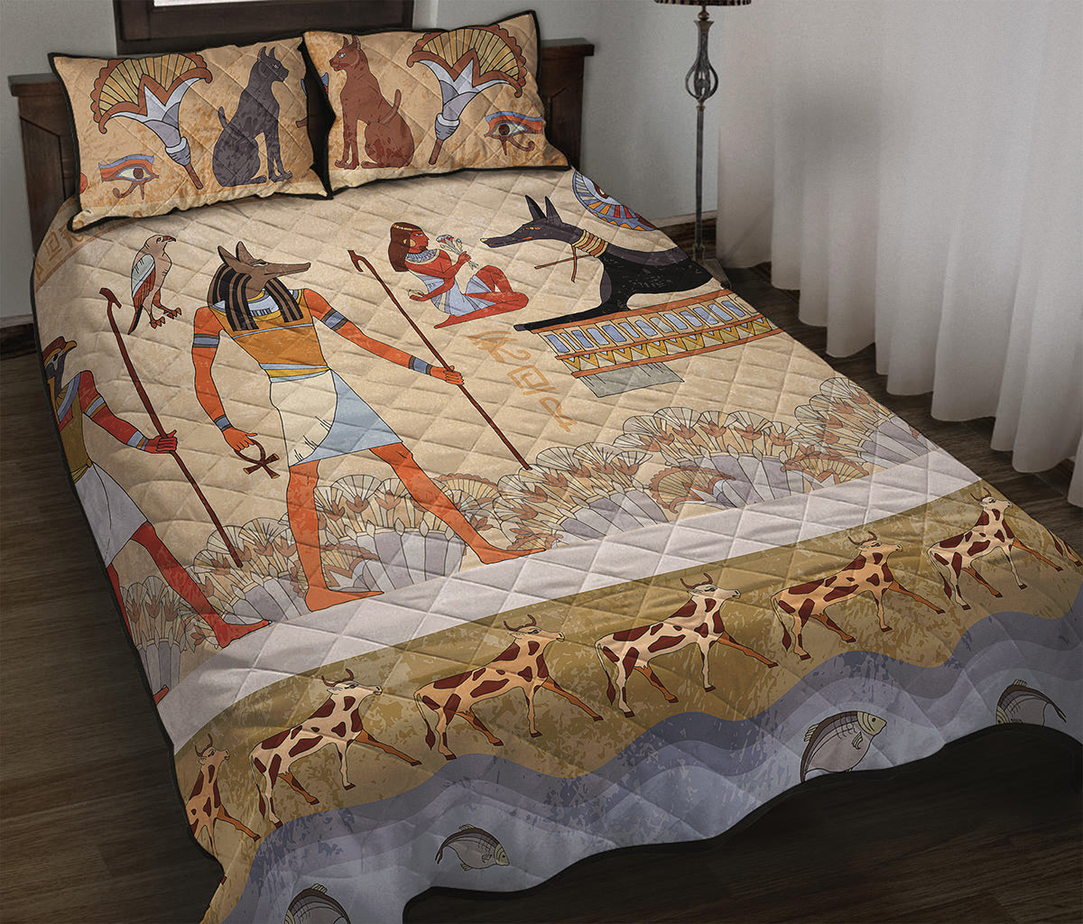 Egyptian Gods And Pharaohs Print Quilt Bed Set