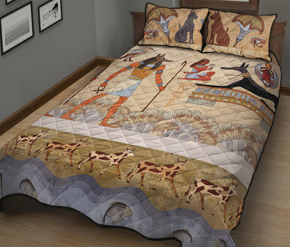 Egyptian Gods And Pharaohs Print Quilt Bed Set