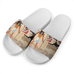 Egyptian Gods And Pharaohs Print White Slide Sandals