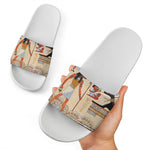 Egyptian Gods And Pharaohs Print White Slide Sandals