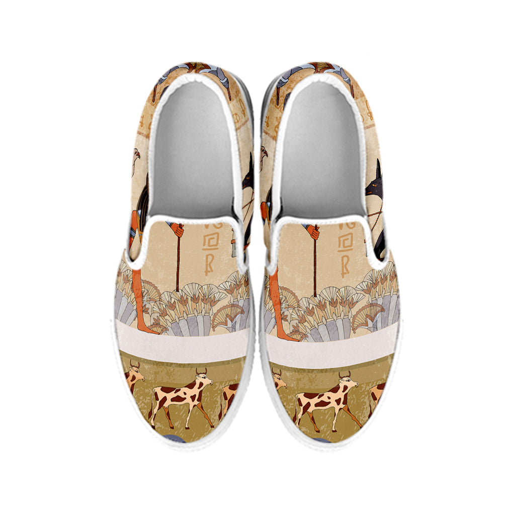 Egyptian Gods And Pharaohs Print White Slip On Shoes