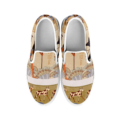 Egyptian Gods And Pharaohs Print White Slip On Shoes