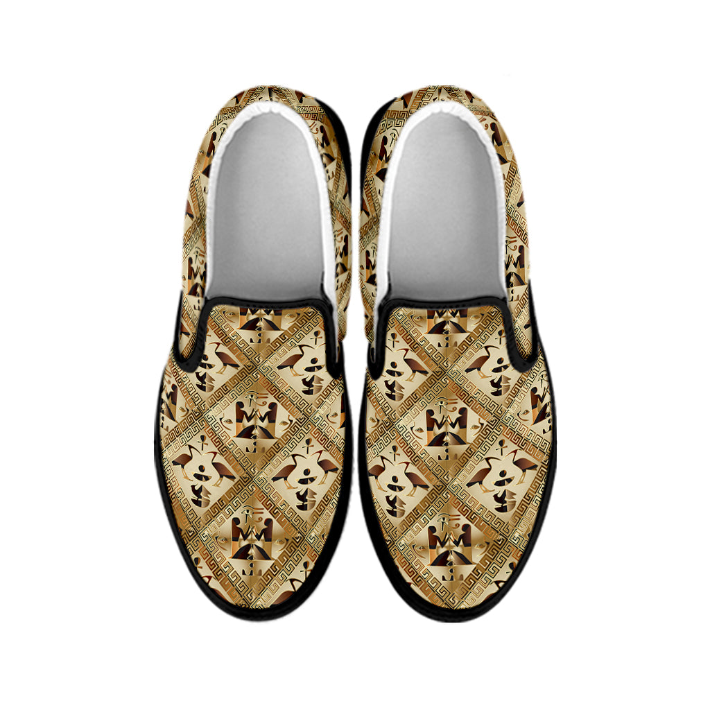 Egyptian Hieroglyphs Pattern Print Black Slip On Shoes
