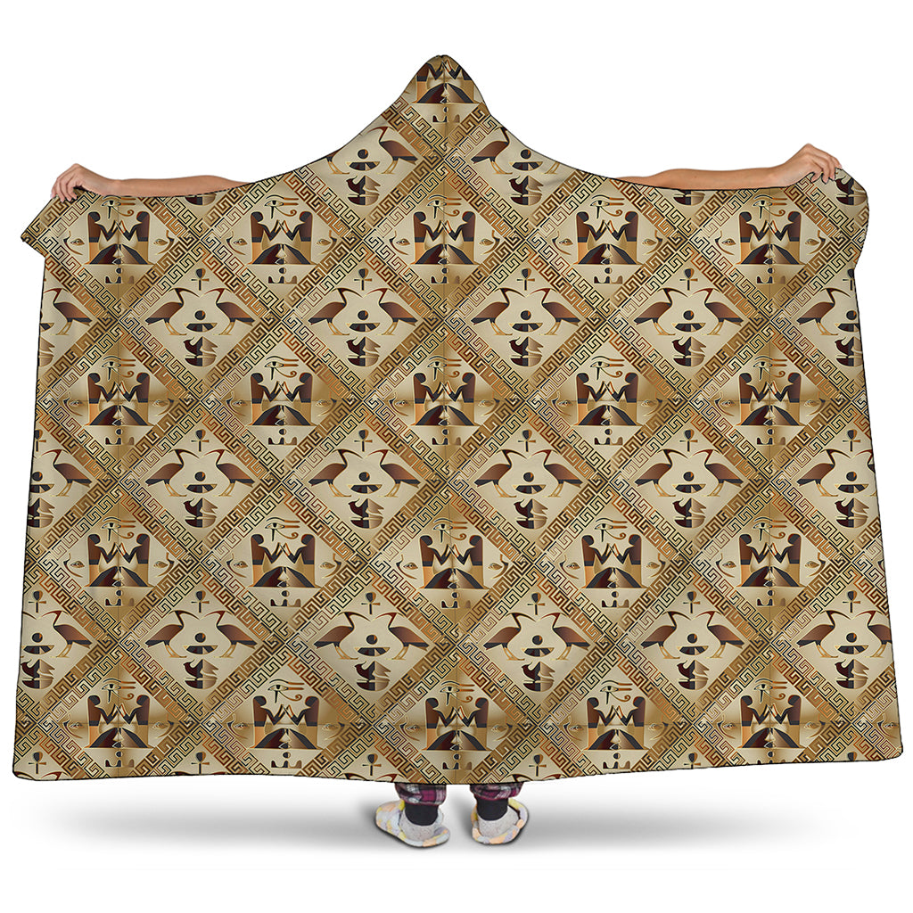 Egyptian Hieroglyphs Pattern Print Hooded Blanket