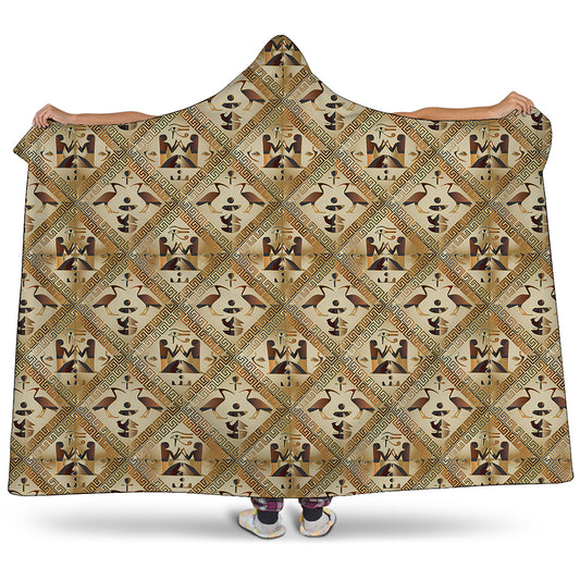 Egyptian Hieroglyphs Pattern Print Hooded Blanket