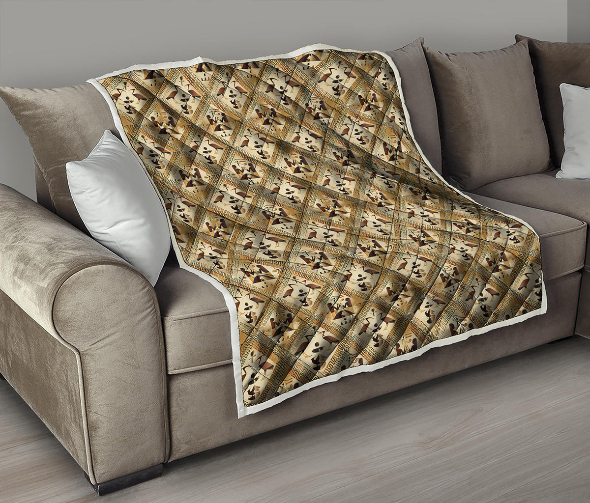 Egyptian Hieroglyphs Pattern Print Quilt