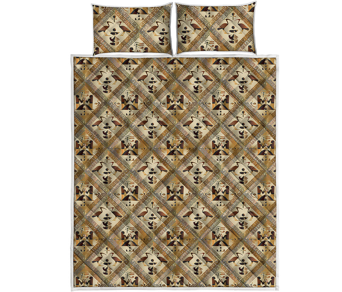 Egyptian Hieroglyphs Pattern Print Quilt Bed Set