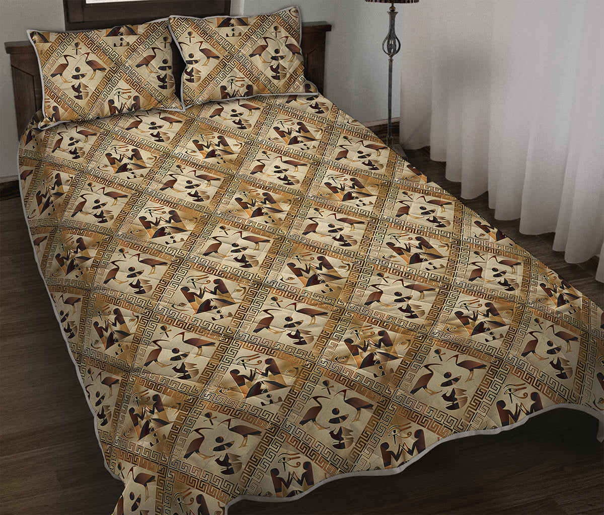 Egyptian Hieroglyphs Pattern Print Quilt Bed Set