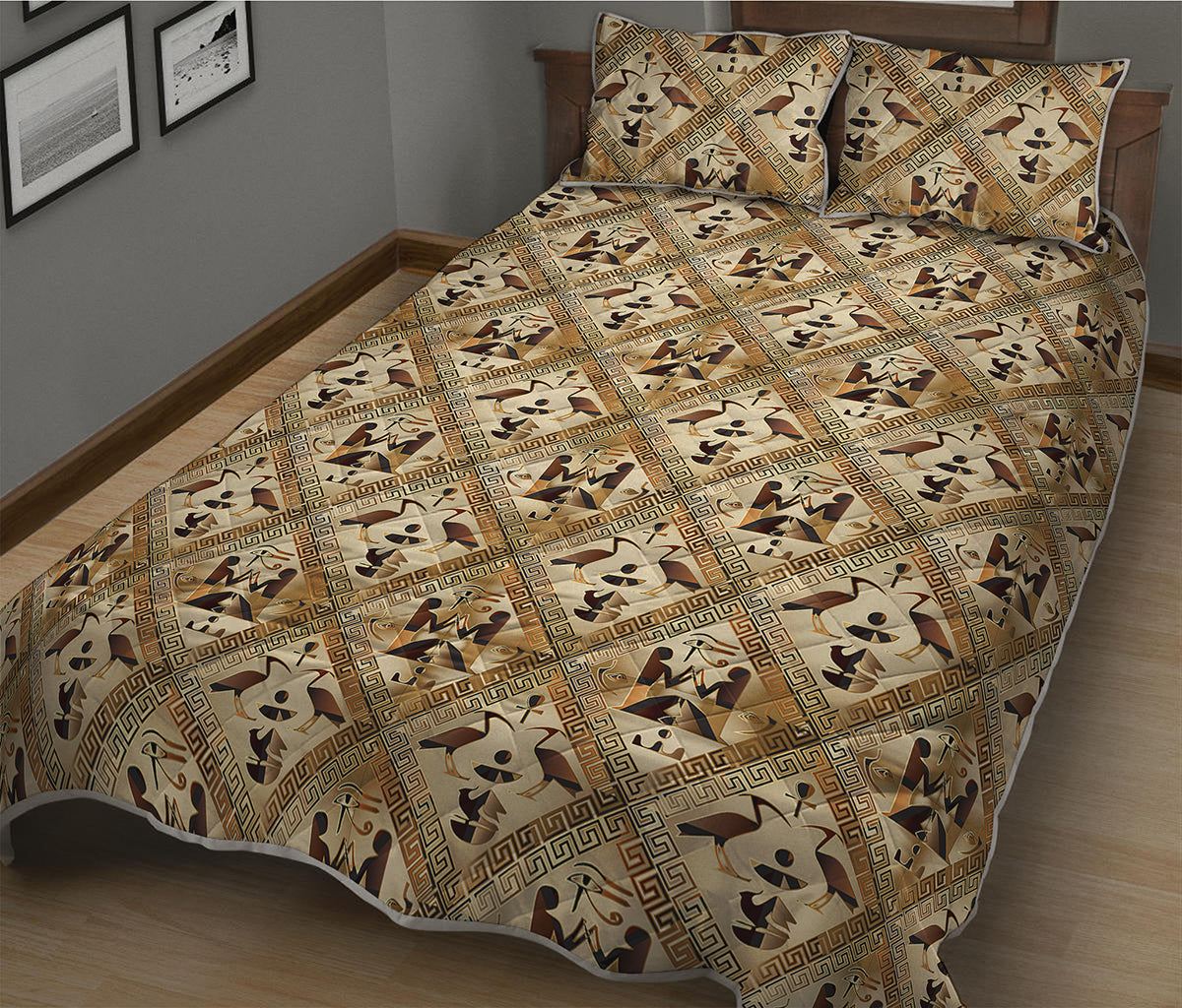 Egyptian Hieroglyphs Pattern Print Quilt Bed Set