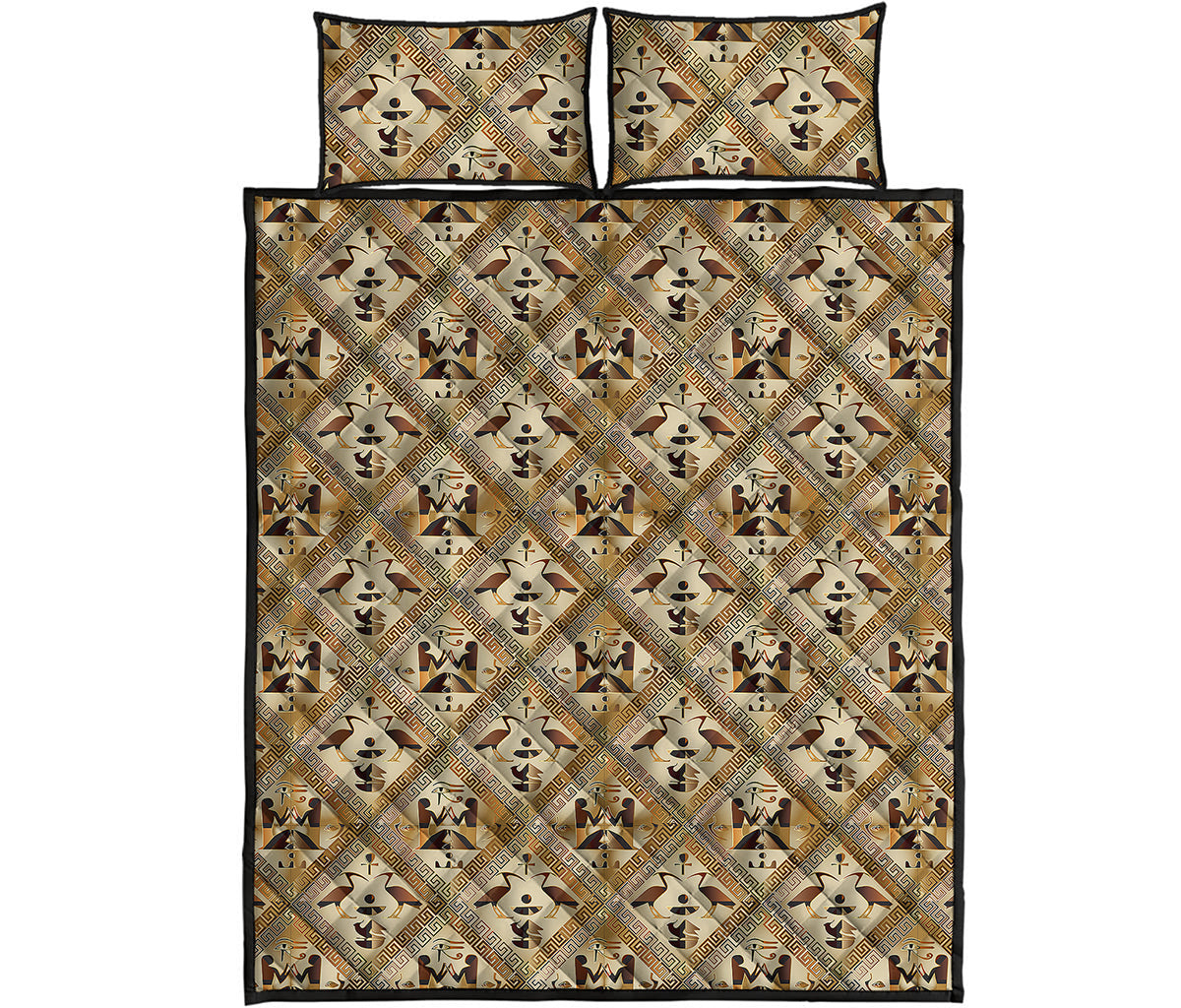 Egyptian Hieroglyphs Pattern Print Quilt Bed Set