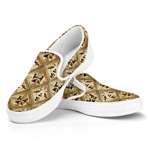 Egyptian Hieroglyphs Pattern Print White Slip On Shoes