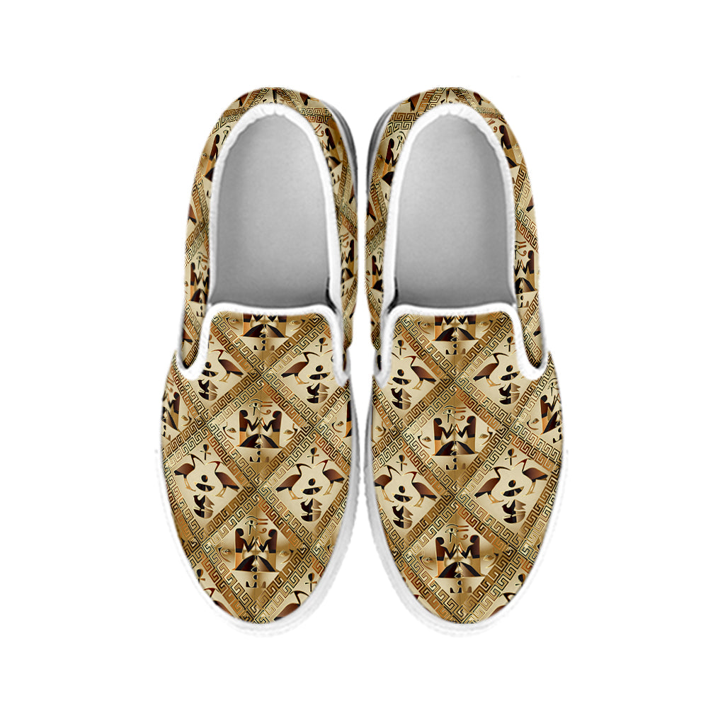 Egyptian Hieroglyphs Pattern Print White Slip On Shoes