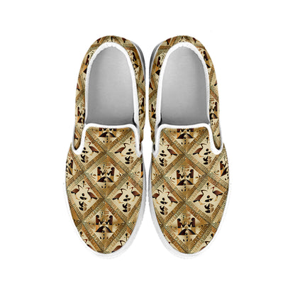 Egyptian Hieroglyphs Pattern Print White Slip On Shoes