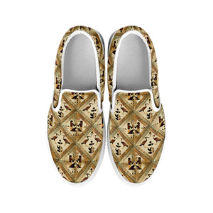 Egyptian Hieroglyphs Pattern Print White Slip On Shoes