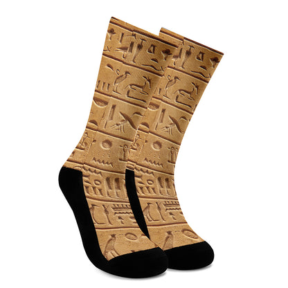 Egyptian Hieroglyphs Print Crew Socks