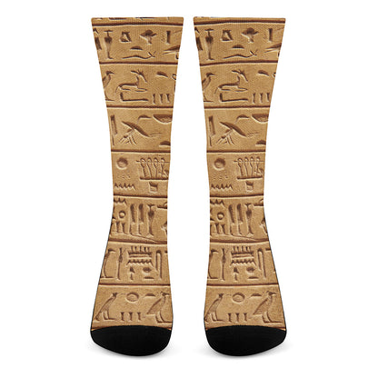 Egyptian Hieroglyphs Print Crew Socks