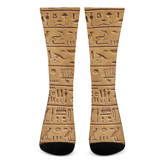 Egyptian Hieroglyphs Print Crew Socks