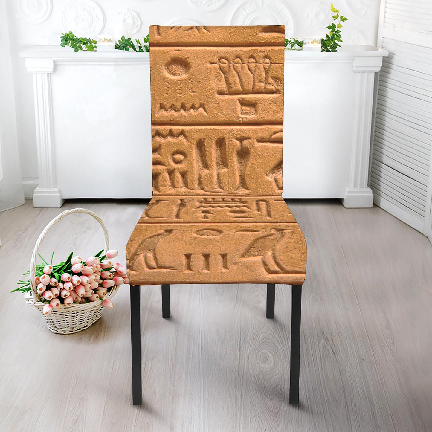 Egyptian Hieroglyphs Print Dining Chair Slipcover