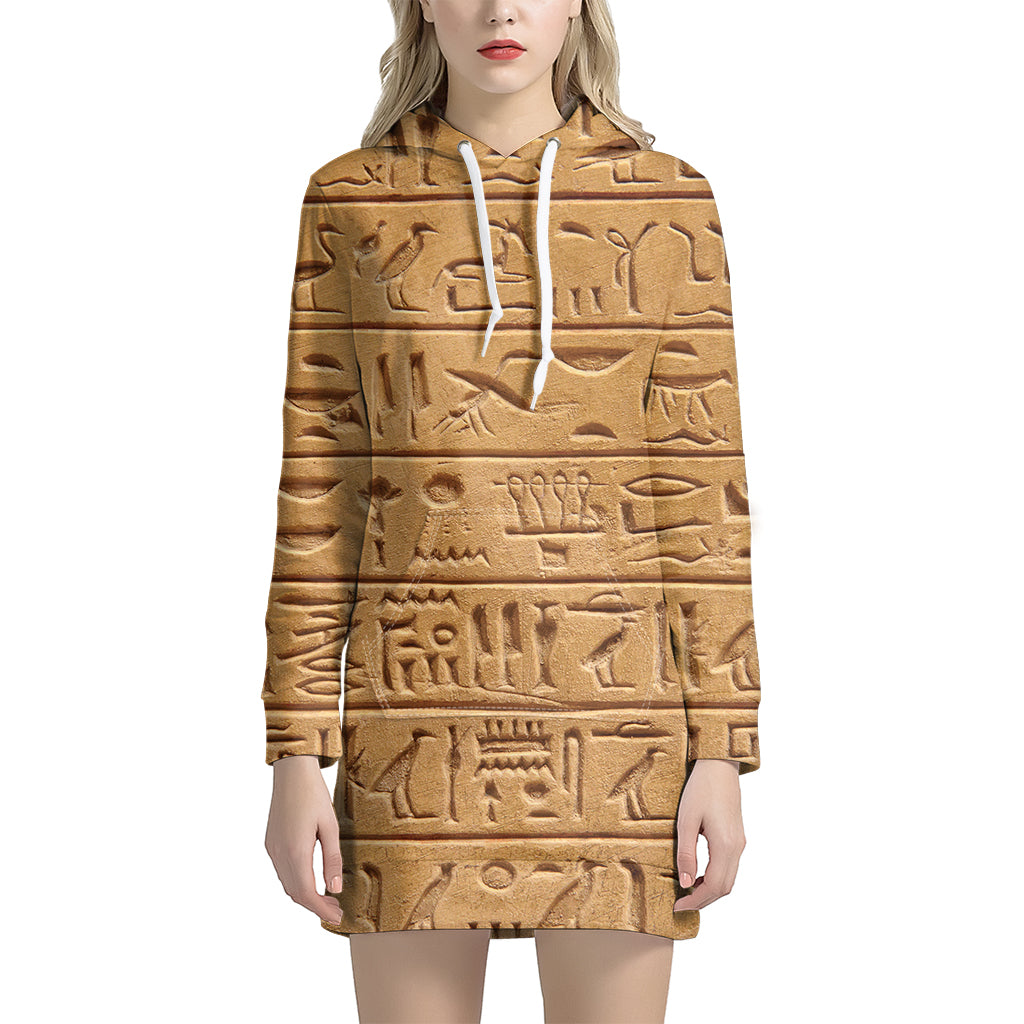 Egyptian Hieroglyphs Print Hoodie Dress