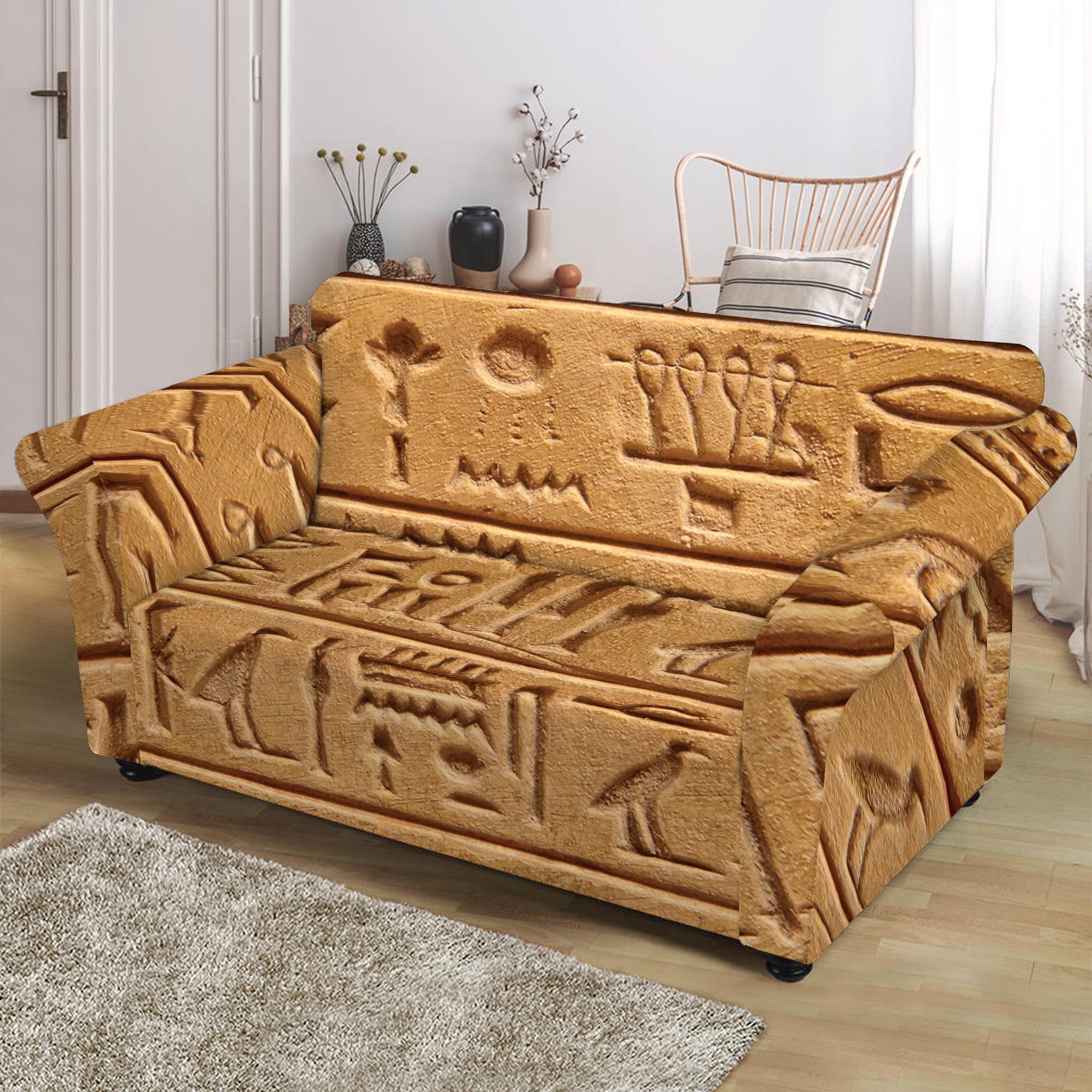 Egyptian Hieroglyphs Print Loveseat Slipcover