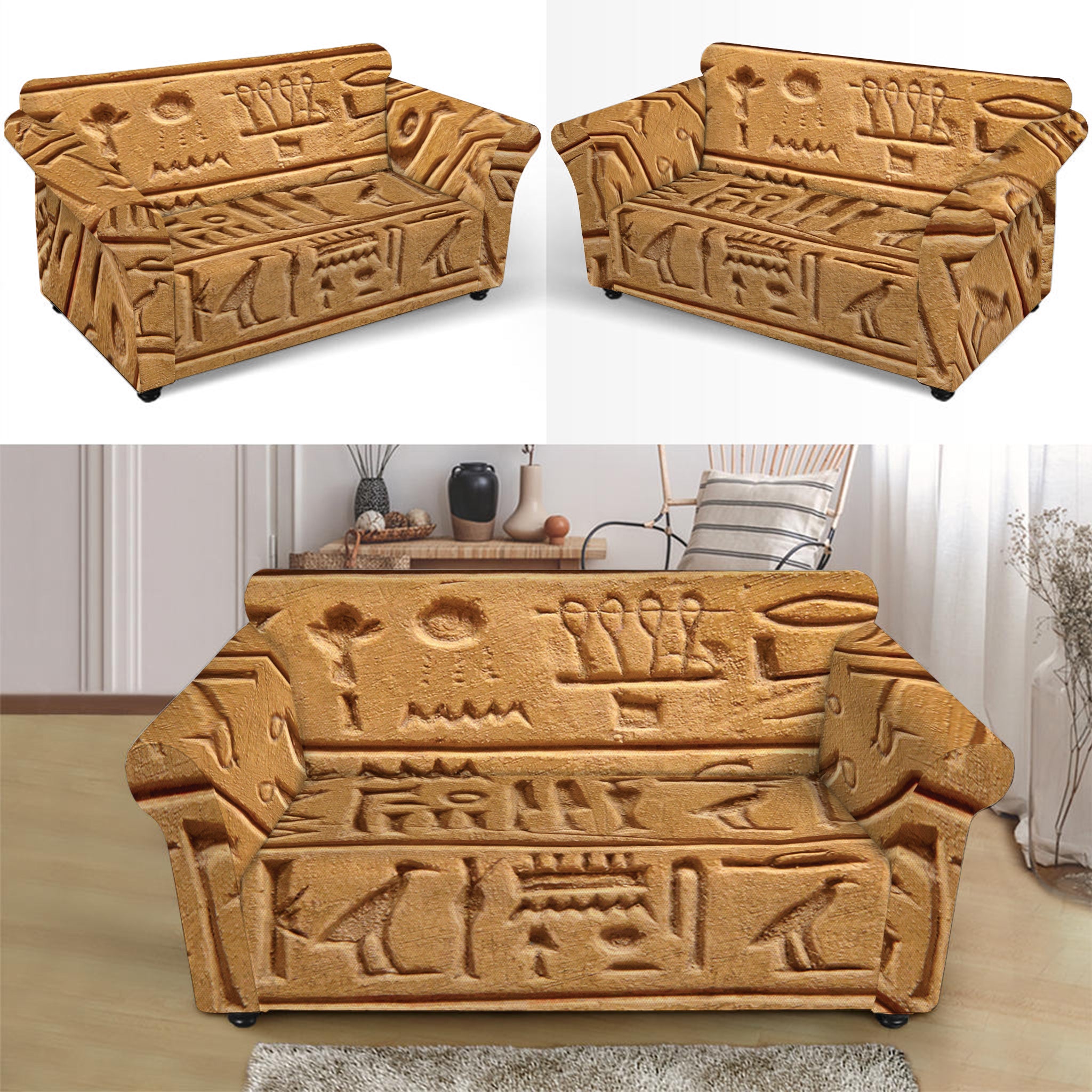 Egyptian Hieroglyphs Print Loveseat Slipcover