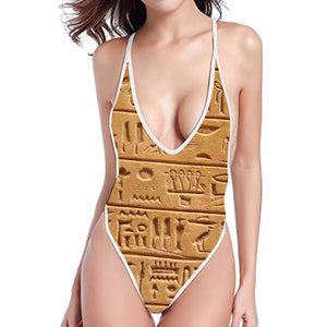 Egyptian Hieroglyphs Print One Piece High Cut Swimsuit