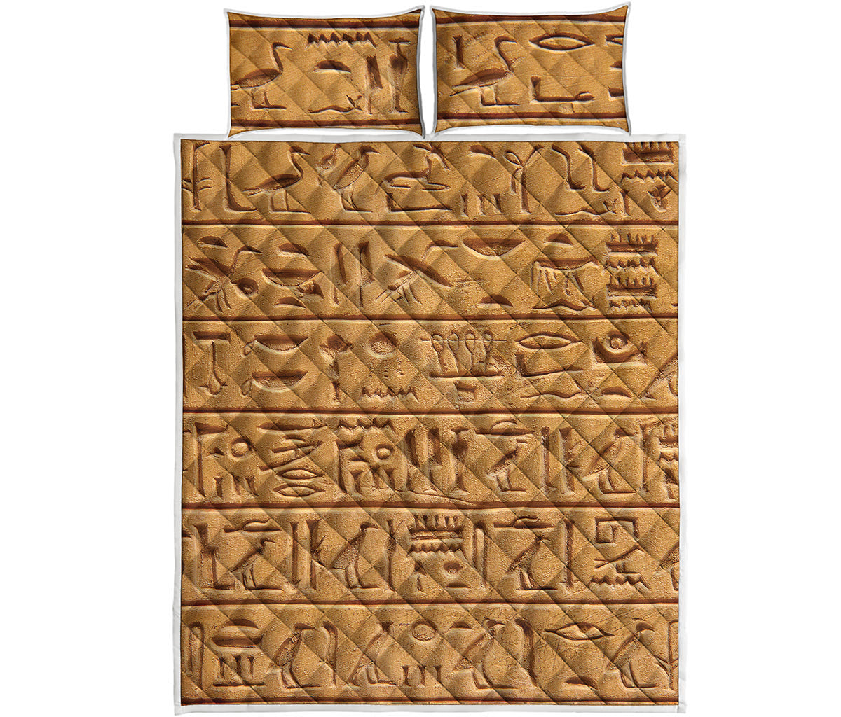 Egyptian Hieroglyphs Print Quilt Bed Set